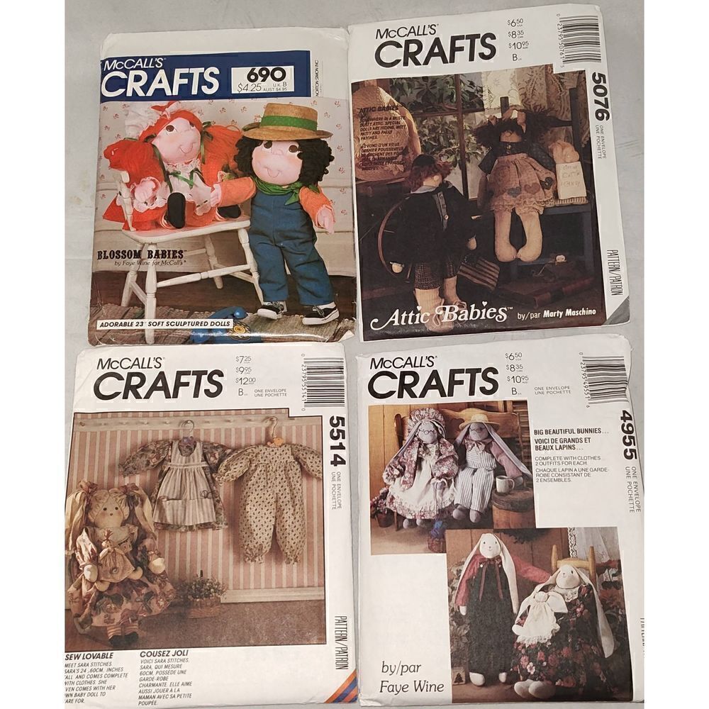McCall's Crafts Patterns Lot of 4 Bunnies, Attic Babies, Sara Stitches, Blossom